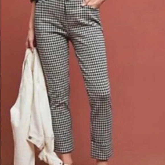 Anthropologie Black and White Checkered Cropped Pants - Picture 3 of 11